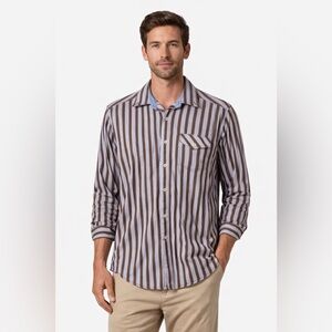 Tommy Bahama Brown & Light Blue Vertical Stripe Button-Down Shirt